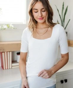 Ave Shops Alyssa Square Neck Tee in White - Women's Short Sleeve Top 21 Ave Shops Alyssa Square Neck Tee In White