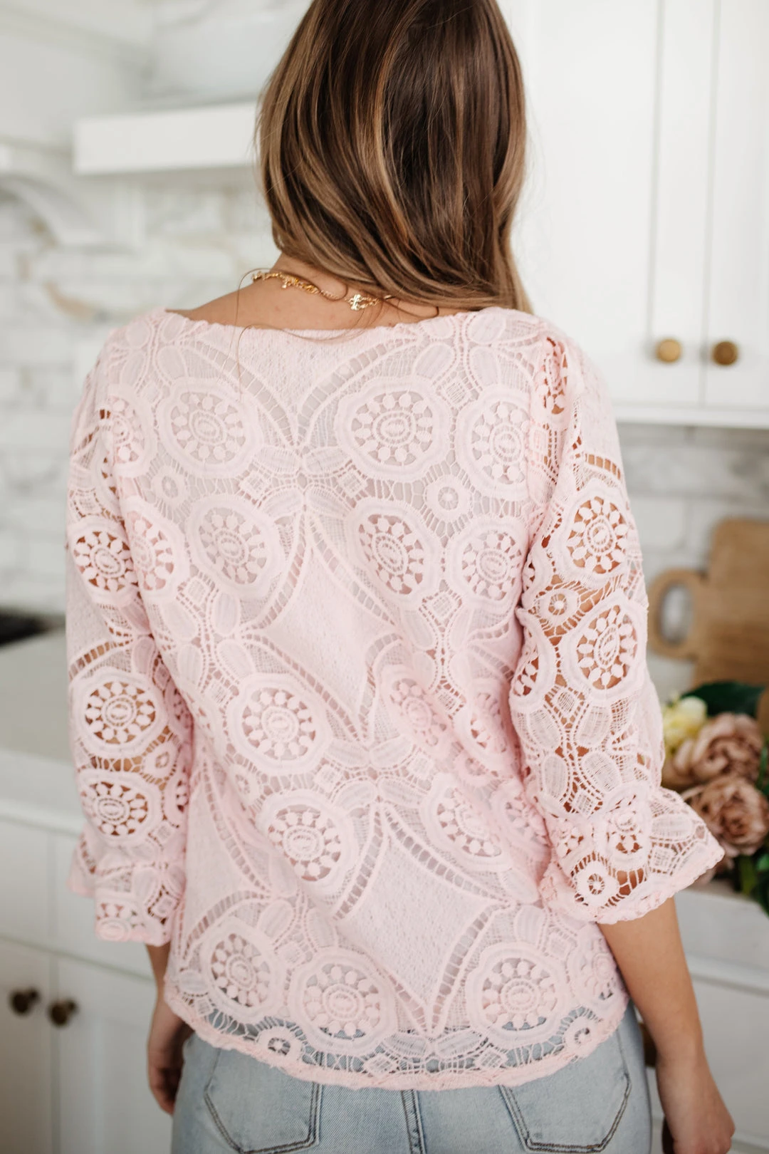 Ave Shops Pink Lace Surprise Blouse | Women's Short Sleeve Top 14 Ave Shops Clothing Lace Surprise Blouse In Pink