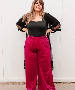 Ave Shops Cleo Velvet Wide Leg Pants - Stylish & Comfortable Women's Bottoms 43 Ave Shops Cleo Velvet Wide Leg Pants