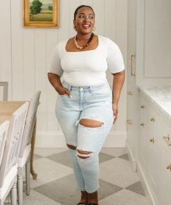 Ave Shops Super Light Destroyed Boyfriend Jeans Bottoms & Jeans