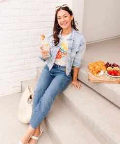 Ave Shops Bottoms & Jeans Hi-Rise Relaxed Sunflower Embroidery Jeans