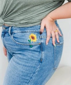 Ave Shops Bottoms & Jeans Hi-Rise Relaxed Sunflower Embroidery Jeans