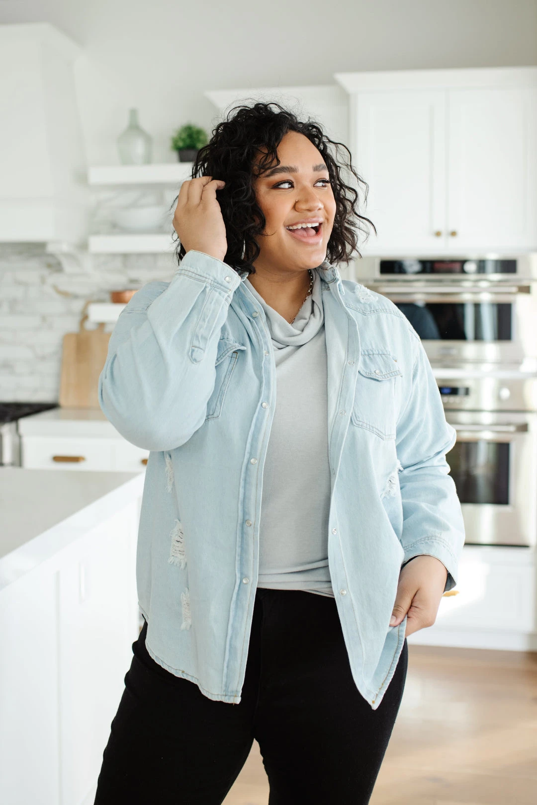 Ave Shops Women's Don't Look Back Denim Shirt | Long Sleeve Top | Casual Tops & Blouses 10 Ave Shops Don't Look Back Denim Shirt