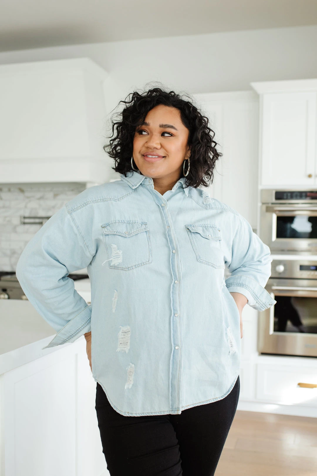 Ave Shops Women's Don't Look Back Denim Shirt | Long Sleeve Top | Casual Tops & Blouses 12 Ave Shops Don't Look Back Denim Shirt