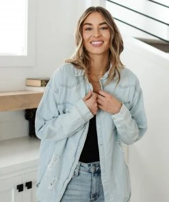 Ave Shops Women's Don't Look Back Denim Shirt | Long Sleeve Top | Casual Tops & Blouses 30 Ave Shops Don't Look Back Denim Shirt