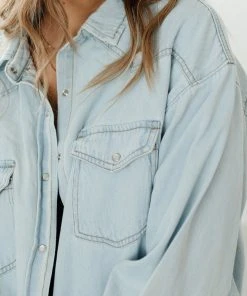 Ave Shops Women's Don't Look Back Denim Shirt | Long Sleeve Top | Casual Tops & Blouses 33 Ave Shops Don't Look Back Denim Shirt