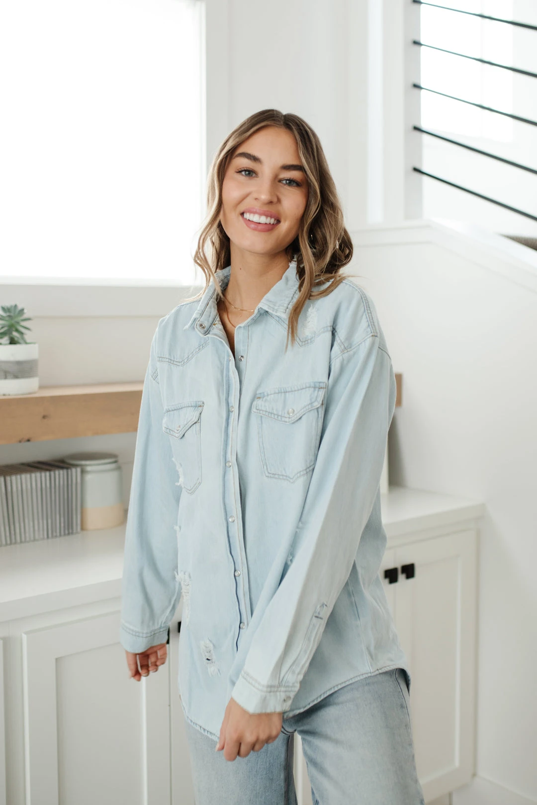 Ave Shops Women's Don't Look Back Denim Shirt | Long Sleeve Top | Casual Tops & Blouses 8 Ave Shops Don't Look Back Denim Shirt