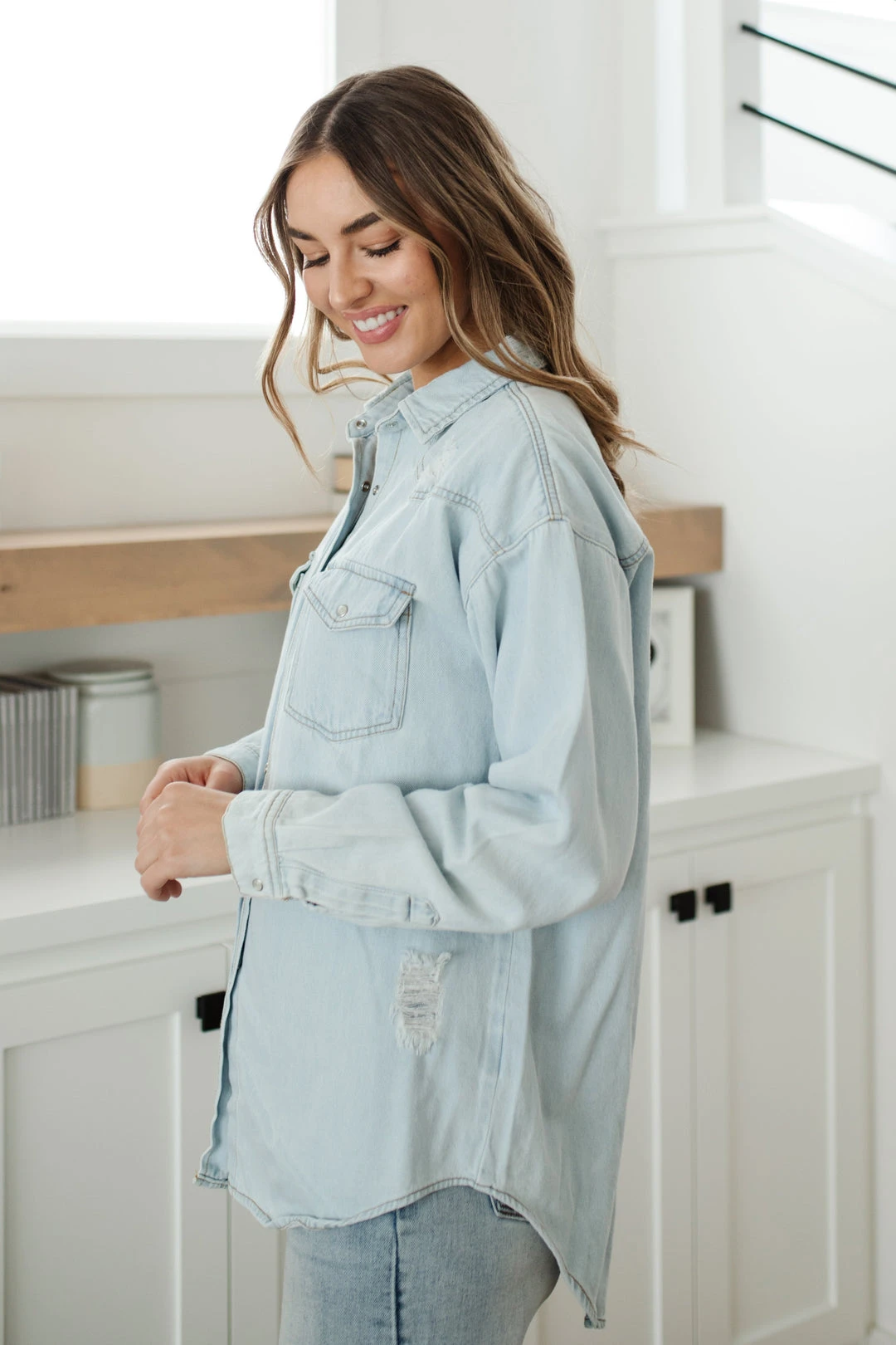 Ave Shops Women's Don't Look Back Denim Shirt | Long Sleeve Top | Casual Tops & Blouses 7 Ave Shops Don't Look Back Denim Shirt
