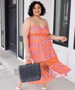 Ave Shops Dresses, Rompers, Jumpsuits Stripes In Bloom Dress In Coral