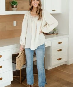 Ave Shops Lift Your Spirits Cream Long Sleeve Top | Women's Comfortable & Stylish Blouse 24 Ave Shops Lift Your Spirits Top In Cream