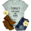 The Cinchy Cowgirl CLOSEOUT- Ice Blue Coffee, Cuss Words & Cows Short Sleeve Graphic Tee