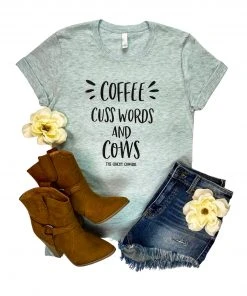 The Cinchy Cowgirl CLOSEOUT- Ice Blue Coffee, Cuss Words & Cows Short Sleeve Graphic Tee