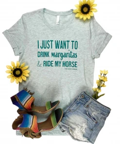 The Cinchy Cowgirl Ice Blue Drink Margaritas & Ride My Horse Short Sleeve Tee Clothing