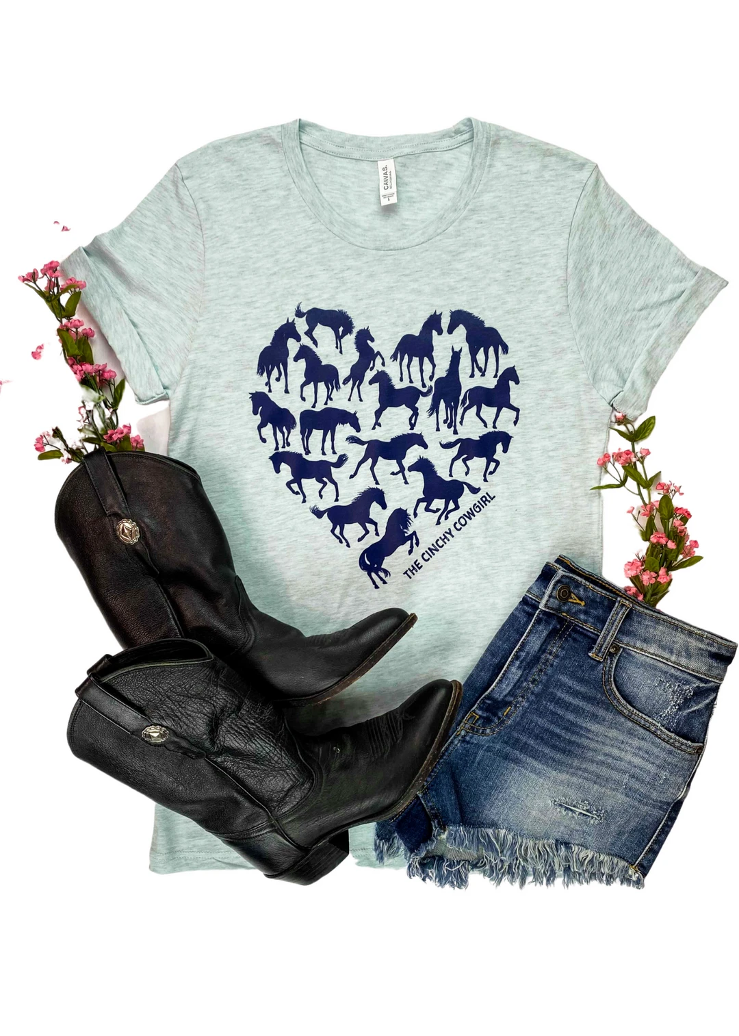 Cinchy Cowgirl Ice Blue Horse Heart Short Sleeve Tee | TCC Graphic Tees 3 The Cinchy Cowgirl Clothing Ice Blue Horse Heart Short Sleeve Tee