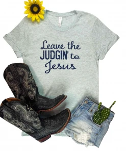 The Cinchy Cowgirl Ice Blue Leave The Judgin' To Jesus Short Sleeve Graphic Tee Clothing