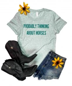 The Cinchy Cowgirl Ice Blue Probably Thinking About Horses Short Sleeve Graphic Tee