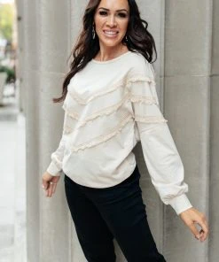 Ave Shops Into The Fringe Top In Beige Clothing