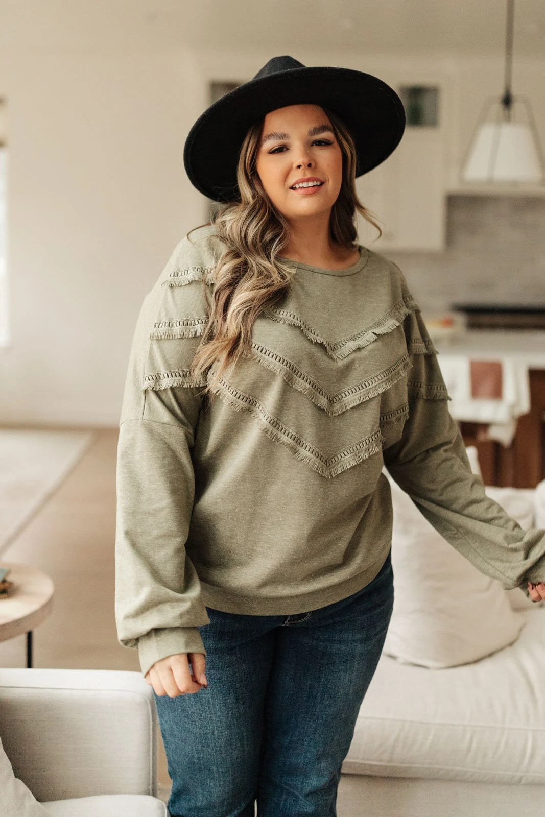 Ave Shops Into The Fringe Long Sleeve Top in Olive | Stylish Women's Blouse 8 Ave Shops Into The Fringe Top In Olive