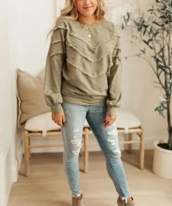 Ave Shops Into The Fringe Long Sleeve Top in Olive | Stylish Women's Blouse 22 Ave Shops Into The Fringe Top In Olive