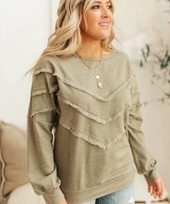 Ave Shops Into The Fringe Long Sleeve Top in Olive | Stylish Women's Blouse 19 Ave Shops Into The Fringe Top In Olive