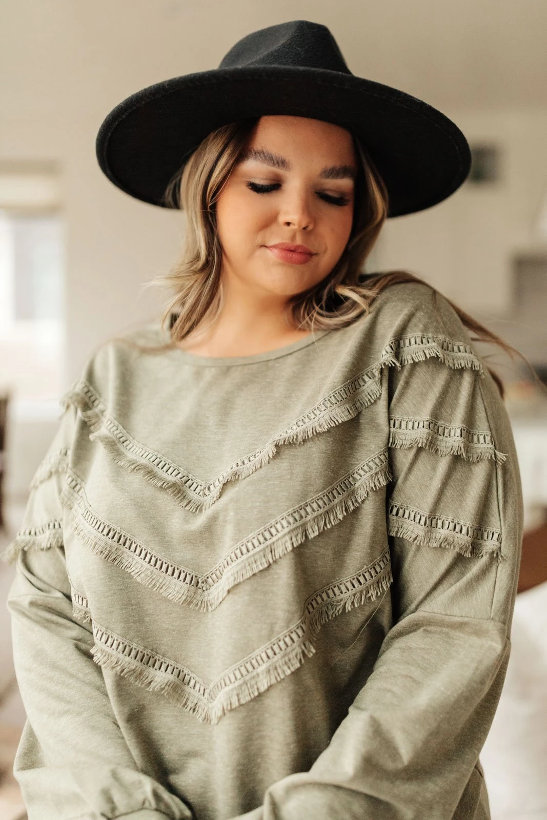 Ave Shops Into The Fringe Long Sleeve Top in Olive | Stylish Women's Blouse 5 Ave Shops Into The Fringe Top In Olive