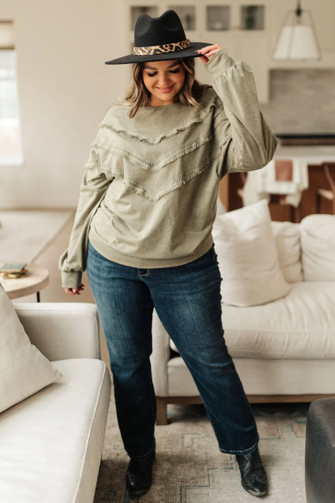Ave Shops Into The Fringe Long Sleeve Top in Olive | Stylish Women's Blouse 6 Ave Shops Into The Fringe Top In Olive
