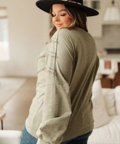 Ave Shops Into The Fringe Long Sleeve Top in Olive | Stylish Women's Blouse 25 Ave Shops Into The Fringe Top In Olive