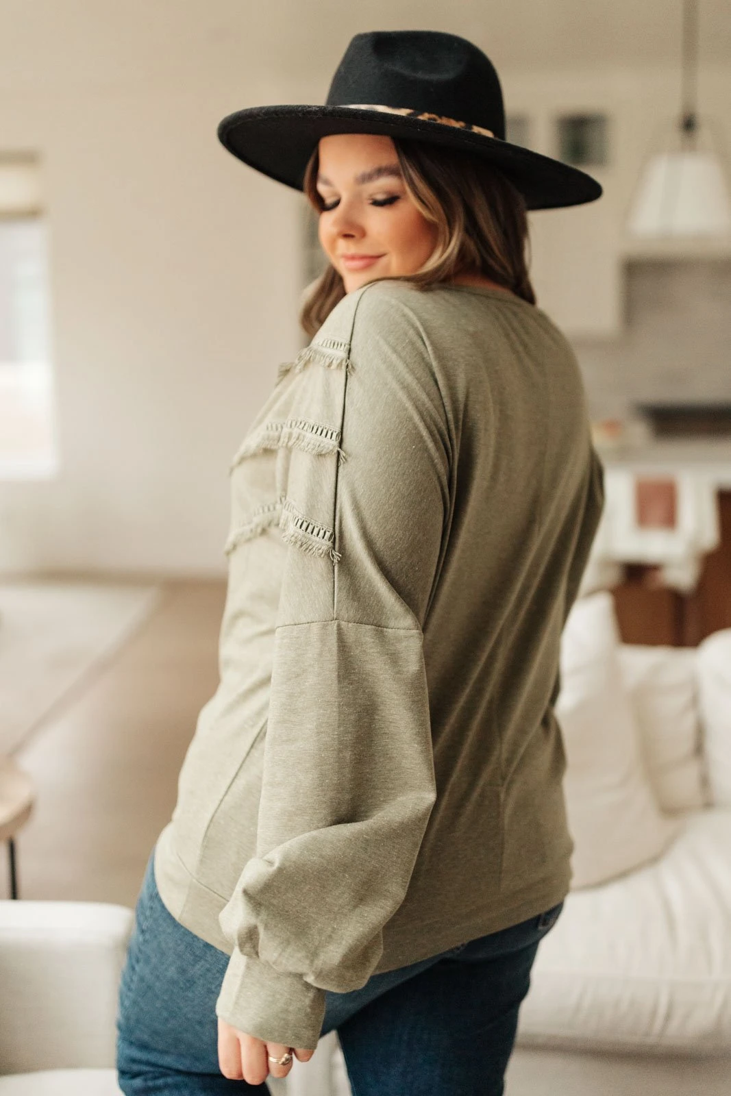 Ave Shops Into The Fringe Long Sleeve Top in Olive | Stylish Women's Blouse 13 Ave Shops Into The Fringe Top In Olive