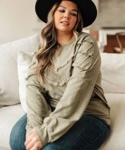 Ave Shops Into The Fringe Long Sleeve Top in Olive | Stylish Women's Blouse 21 Ave Shops Into The Fringe Top In Olive