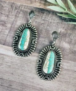 Blue Tortoise Jewelry Ivory & Turquoise Oval Earrings