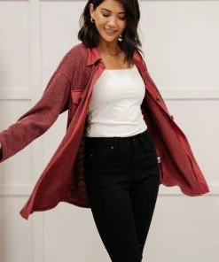 Ave Shops Clothing Ivy League Boyfriend Shacket In Wine