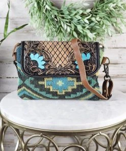 Myra Handbags & Wallets Ivy Teal Aztec Crossbody Handbag