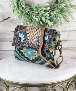 Myra Handbags & Wallets Ivy Teal Aztec Crossbody Handbag