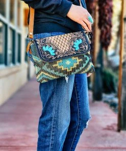 Myra Handbags & Wallets Ivy Teal Aztec Crossbody Handbag