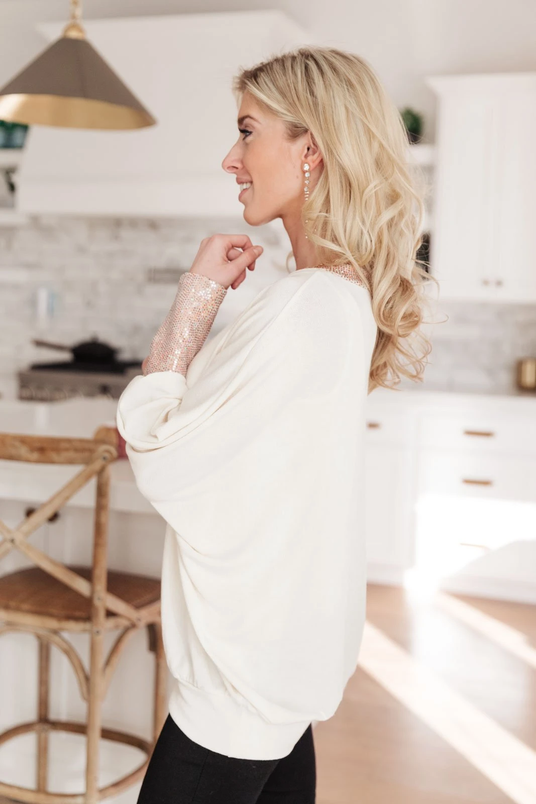 Ave Shops Just Enough Glam Ivory Sweater - Long Sleeve Tops for Women 10 Ave Shops Clothing Just Enough Glam Sweater In Ivory