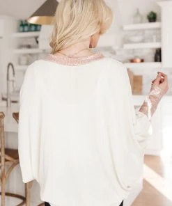 Ave Shops Just Enough Glam Ivory Sweater - Long Sleeve Tops for Women 28 Ave Shops Clothing Just Enough Glam Sweater In Ivory