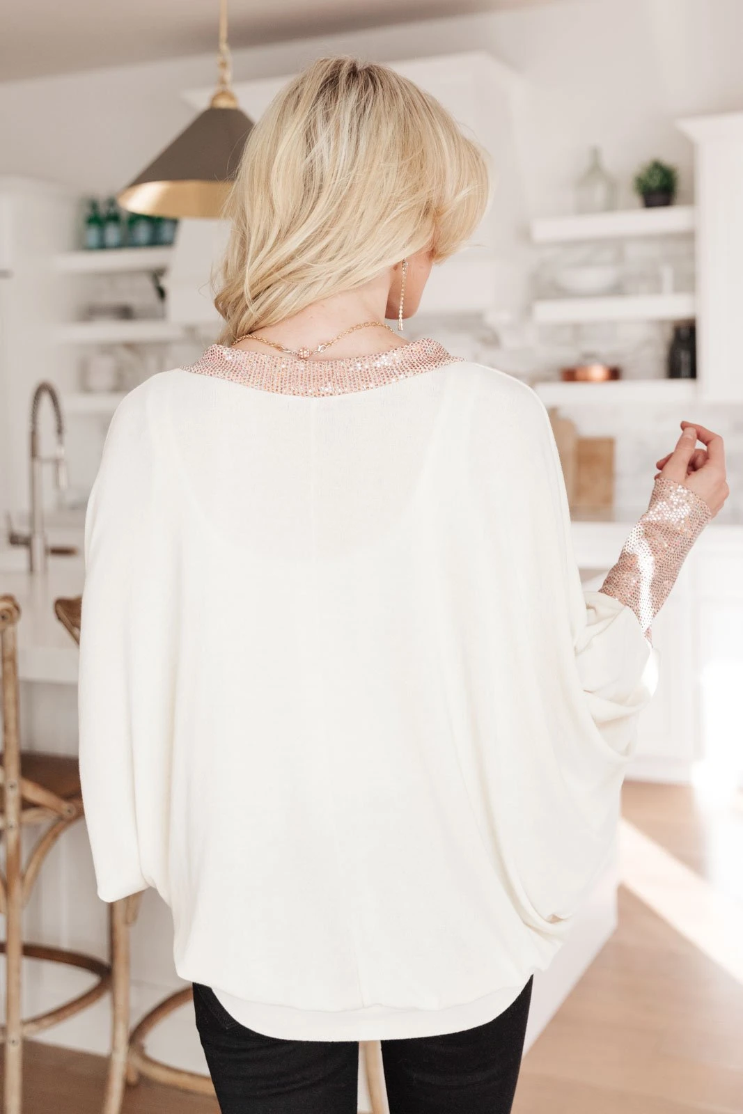 Ave Shops Just Enough Glam Ivory Sweater - Long Sleeve Tops for Women 11 Ave Shops Clothing Just Enough Glam Sweater In Ivory