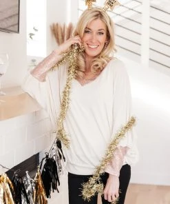 Ave Shops Just Enough Glam Ivory Sweater - Long Sleeve Tops for Women 29 Ave Shops Clothing Just Enough Glam Sweater In Ivory