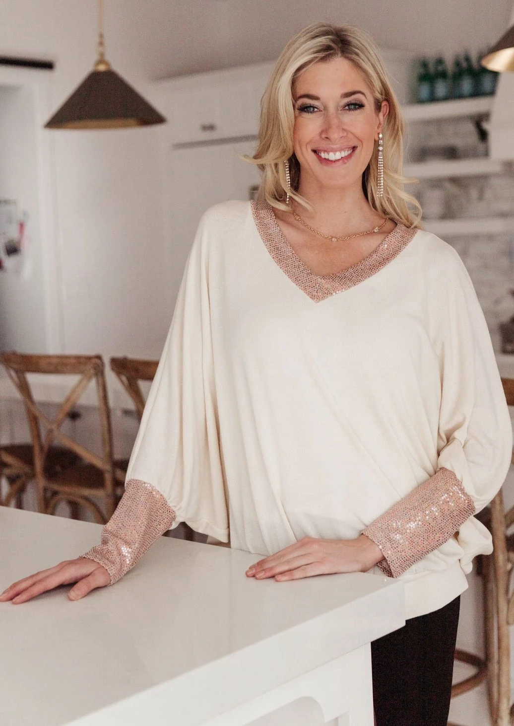 Ave Shops Just Enough Glam Ivory Sweater - Long Sleeve Tops for Women 4 Ave Shops Clothing Just Enough Glam Sweater In Ivory