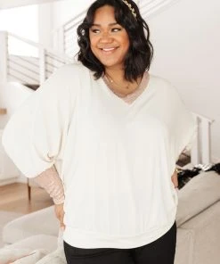 Ave Shops Just Enough Glam Ivory Sweater - Long Sleeve Tops for Women 31 Ave Shops Clothing Just Enough Glam Sweater In Ivory