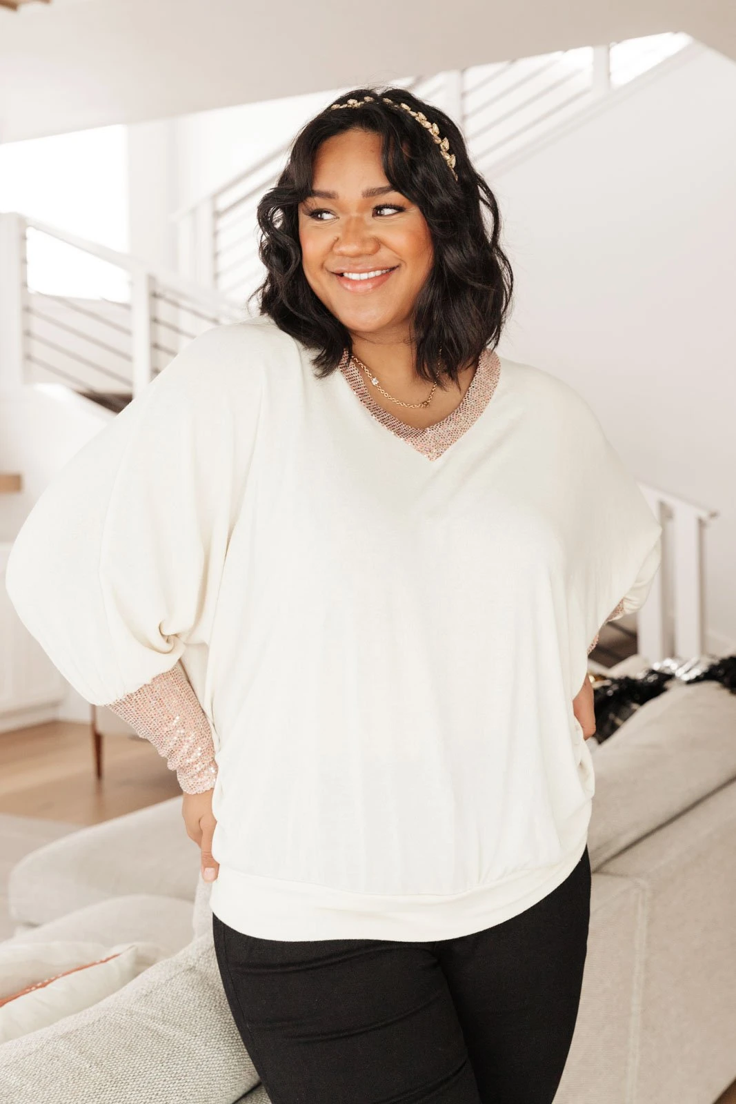 Ave Shops Just Enough Glam Ivory Sweater - Long Sleeve Tops for Women 14 Ave Shops Clothing Just Enough Glam Sweater In Ivory