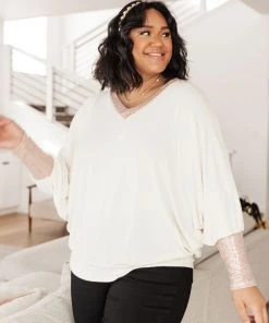 Ave Shops Just Enough Glam Ivory Sweater - Long Sleeve Tops for Women 32 Ave Shops Clothing Just Enough Glam Sweater In Ivory