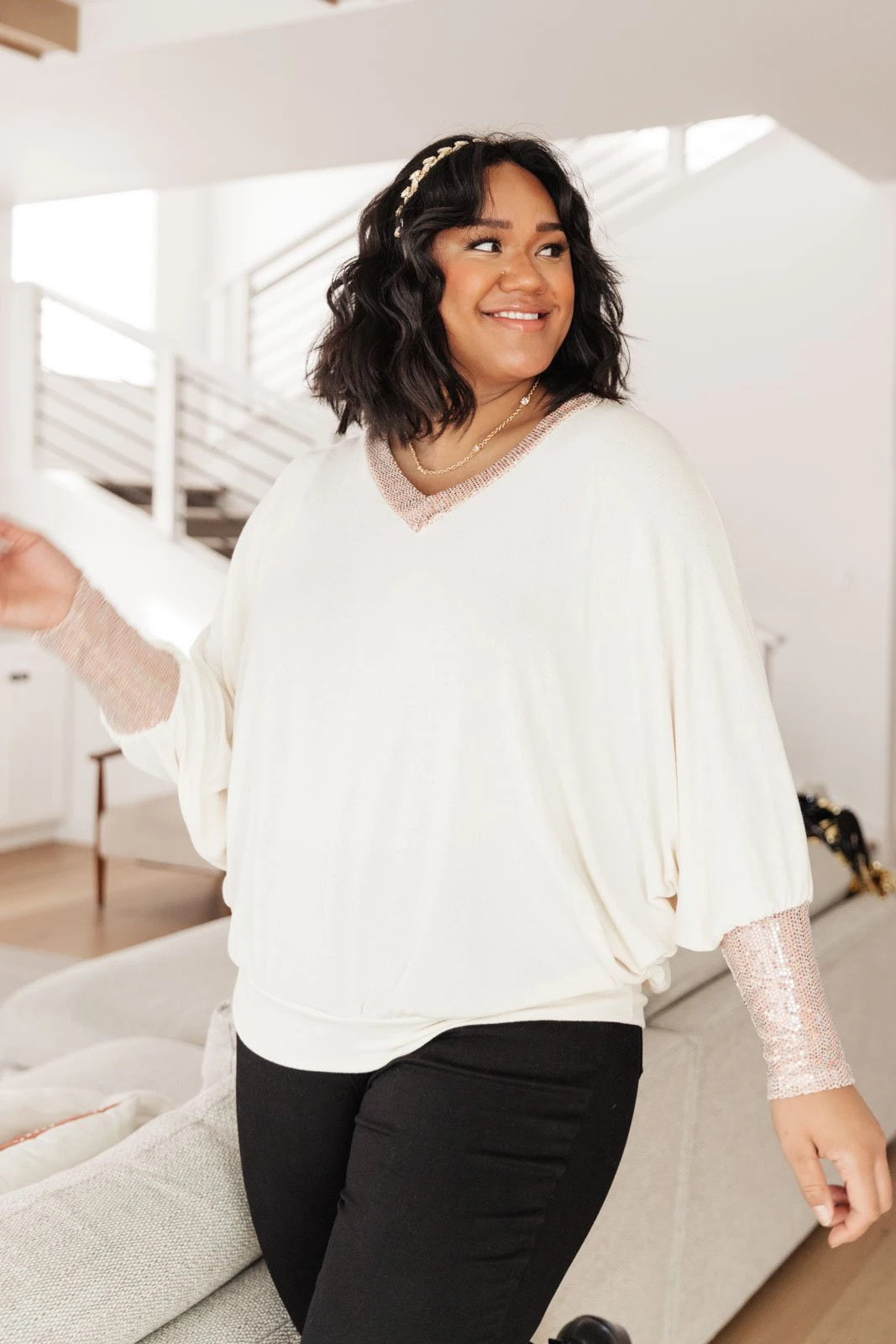 Ave Shops Just Enough Glam Ivory Sweater - Long Sleeve Tops for Women 15 Ave Shops Clothing Just Enough Glam Sweater In Ivory