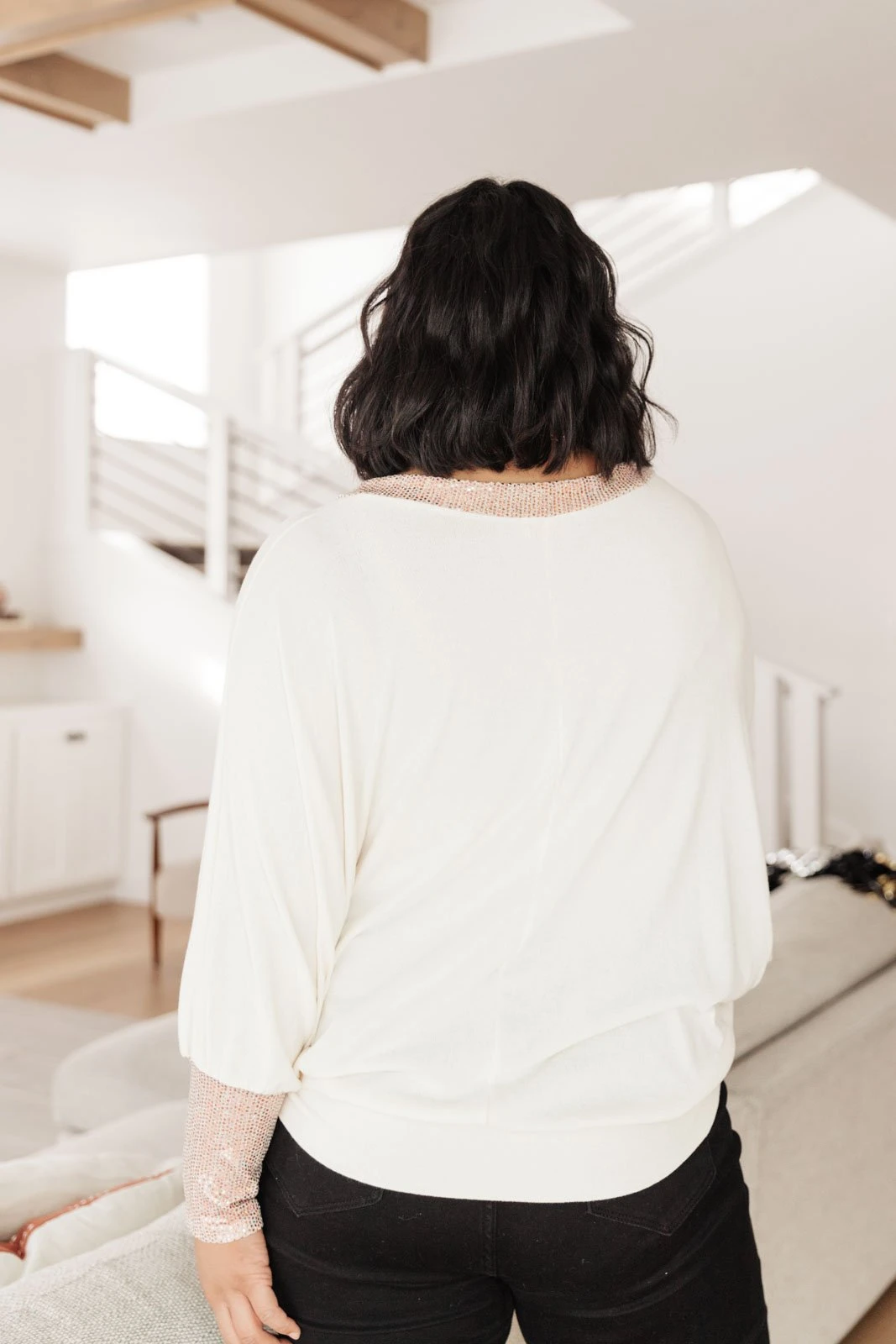 Ave Shops Just Enough Glam Ivory Sweater - Long Sleeve Tops for Women 16 Ave Shops Clothing Just Enough Glam Sweater In Ivory