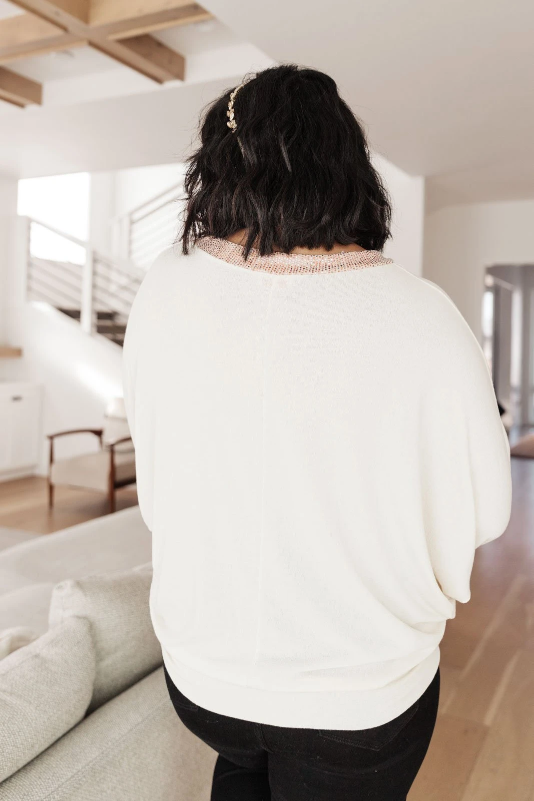 Ave Shops Just Enough Glam Ivory Sweater - Long Sleeve Tops for Women 17 Ave Shops Clothing Just Enough Glam Sweater In Ivory