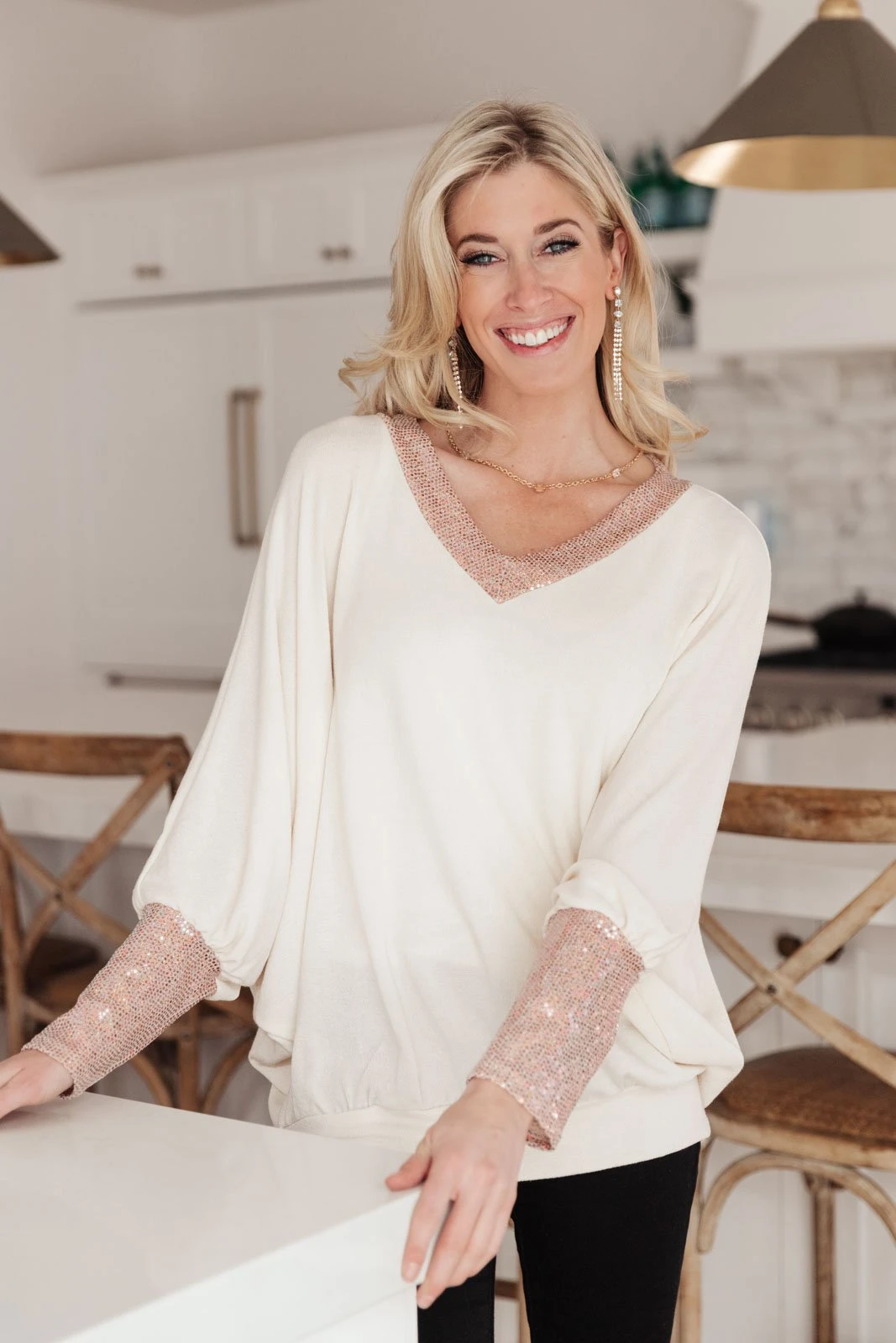 Ave Shops Just Enough Glam Ivory Sweater - Long Sleeve Tops for Women 5 Ave Shops Clothing Just Enough Glam Sweater In Ivory