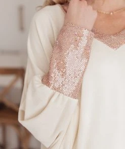 Ave Shops Just Enough Glam Ivory Sweater - Long Sleeve Tops for Women 23 Ave Shops Clothing Just Enough Glam Sweater In Ivory