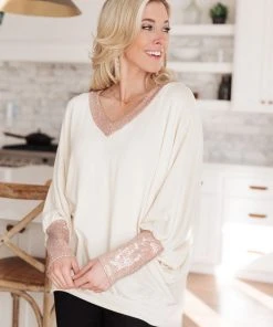 Ave Shops Just Enough Glam Ivory Sweater - Long Sleeve Tops for Women 25 Ave Shops Clothing Just Enough Glam Sweater In Ivory