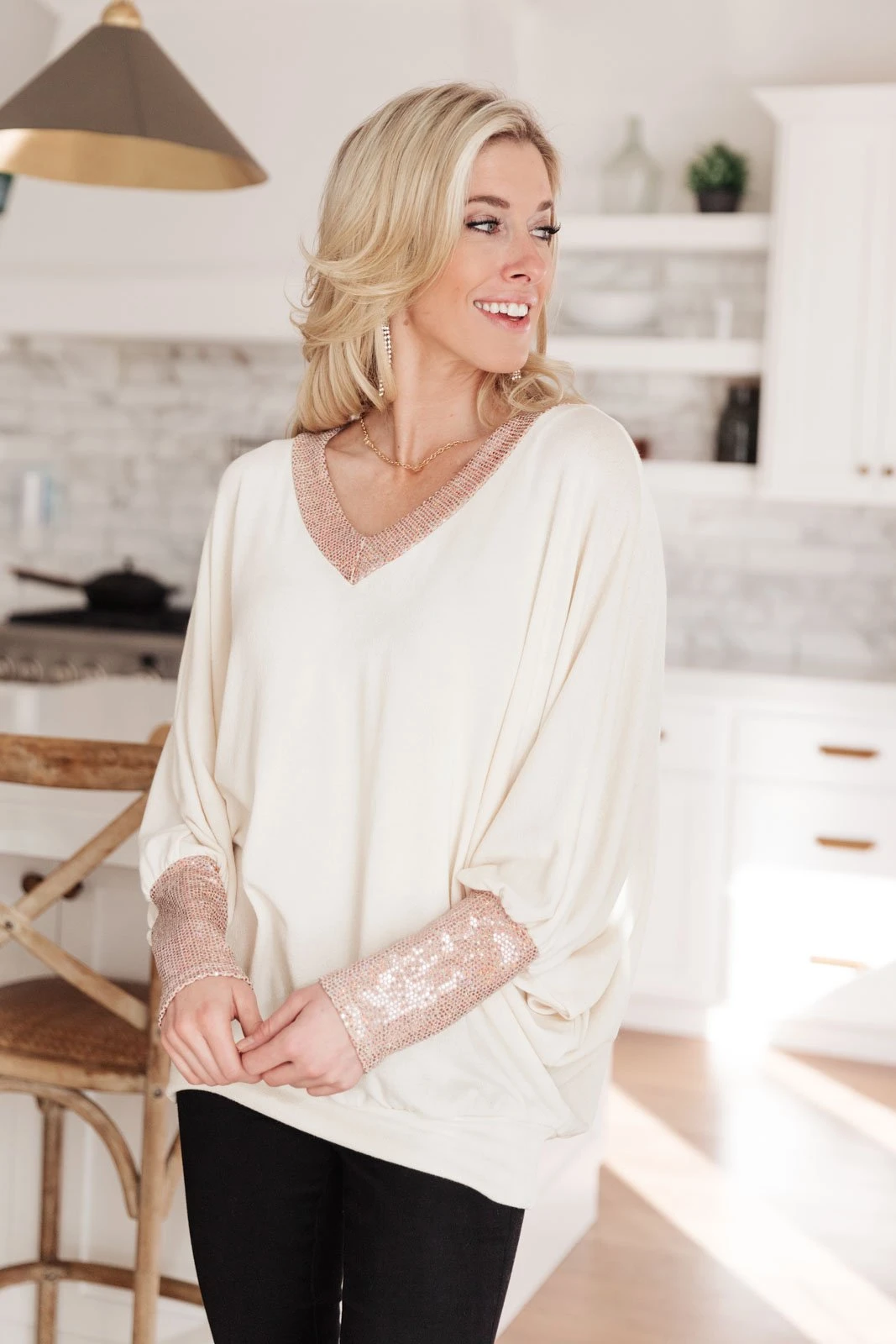 Ave Shops Just Enough Glam Ivory Sweater - Long Sleeve Tops for Women 8 Ave Shops Clothing Just Enough Glam Sweater In Ivory