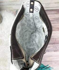 Myra Kara Cowhide & Sunflower Turquoise Fringe Handbag